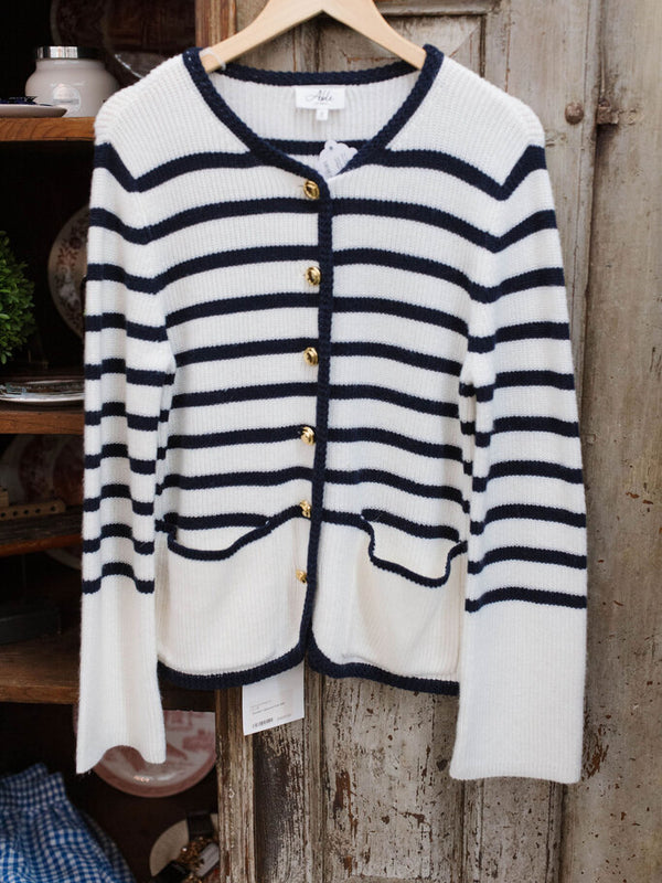 ivory & navy striped sweater cardigan