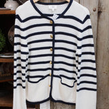 ivory & navy striped sweater cardigan