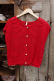 cherry open knit button up sweater top