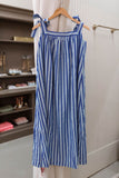 blue/light blue striped maxi dress with shoulder tie straps