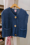 midnight blue big metal button front sweater vest