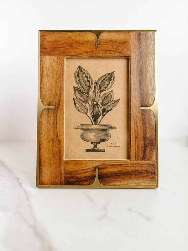 Picture Frame, Wood & Brass 4x6