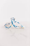 blue toile bow hair claw