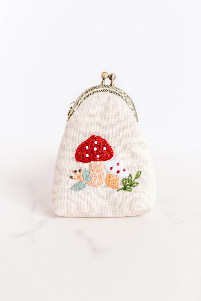 mushroom embroidered keychain pouch