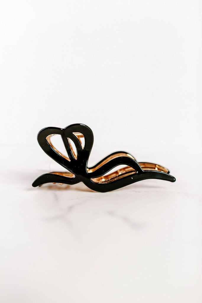 black bow hair claw
