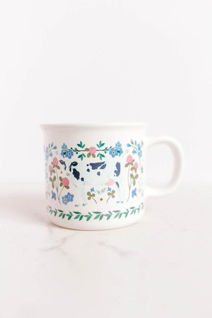 Milk Cows Folk Floral Mug