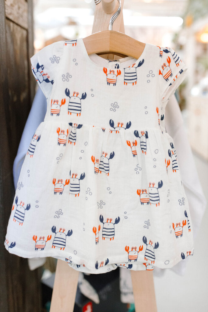 nautical crab baby dress and bloomer set