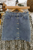 denim scalloped button front skirt