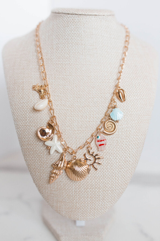 Charm Necklace-seashell Locket Puka Fish Sea Life