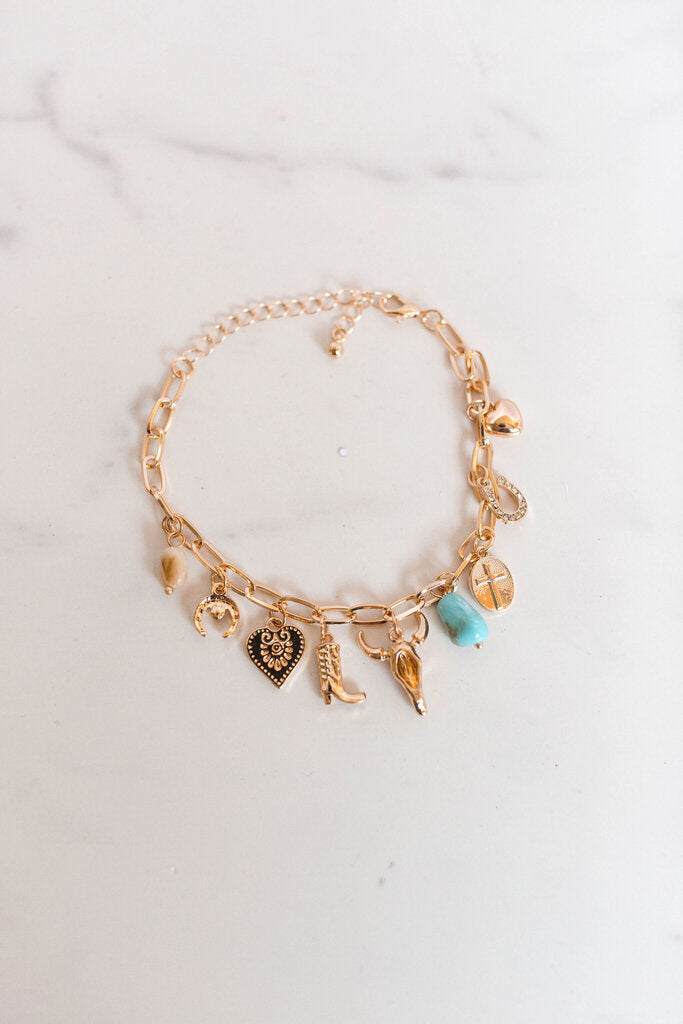 Charm Bracelet-western Boot Bullhead Stone