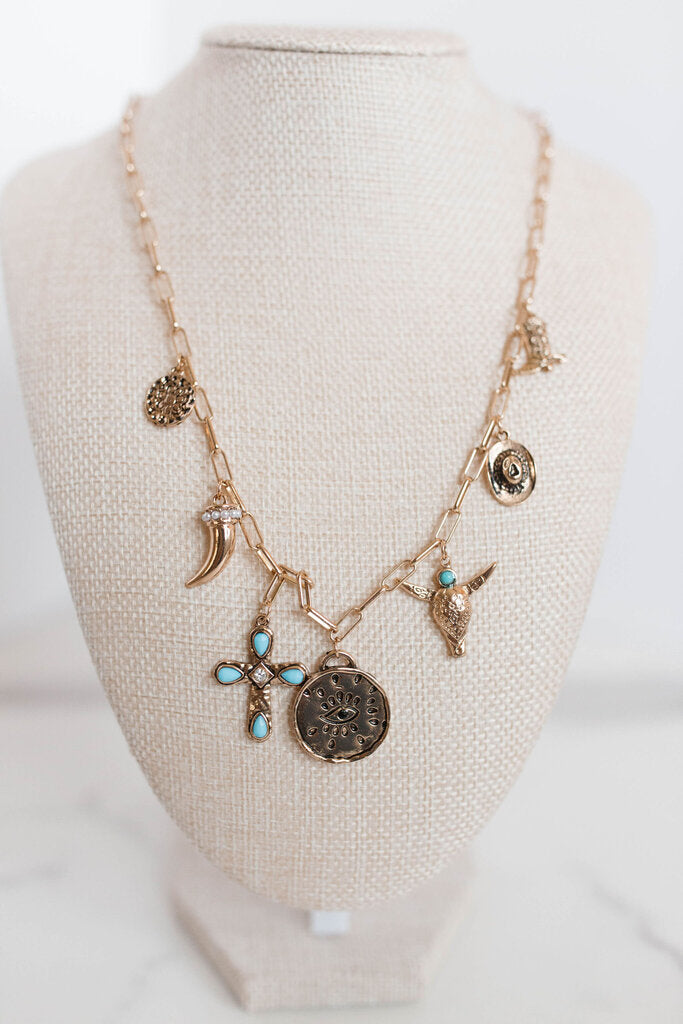 Charm Necklace-western Cross Cowboy Hat