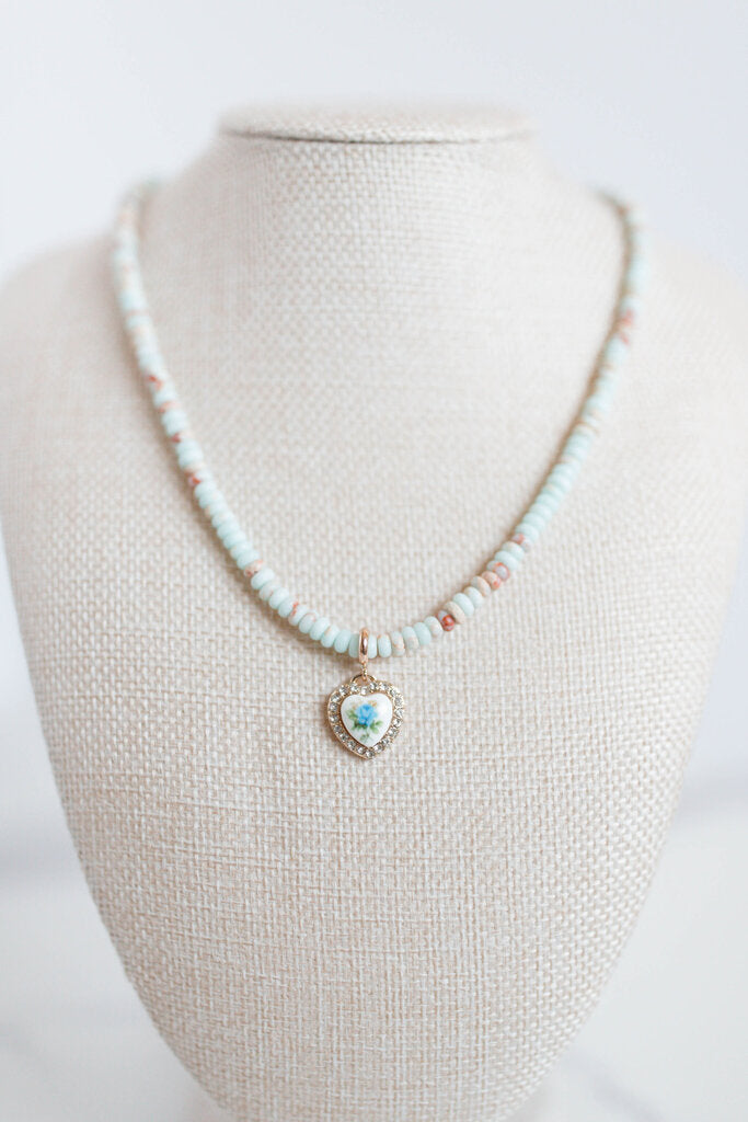 Aquamarine Natural Semi Precious Stone Beaded Charm Necklace