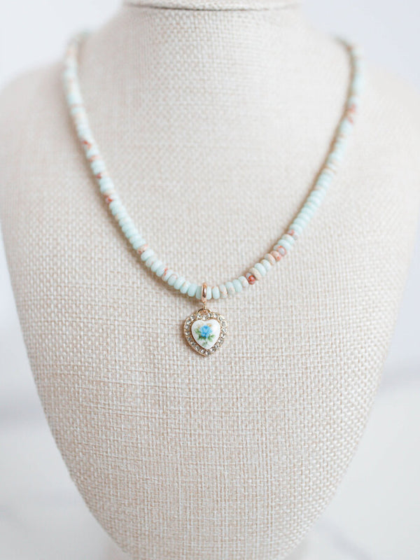 Aquamarine Natural Semi Precious Stone Beaded Charm Necklace