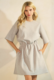 heather gray knit crew neck elastic waist tie mini dress