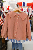 Red & Cream Button Up Blouse