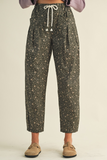 deep green ditsy print drawstring loose leg pants
