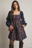 midnight indigo embroidered quilted mini dress