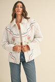 off white floral multi-color embroidered quilted jacket