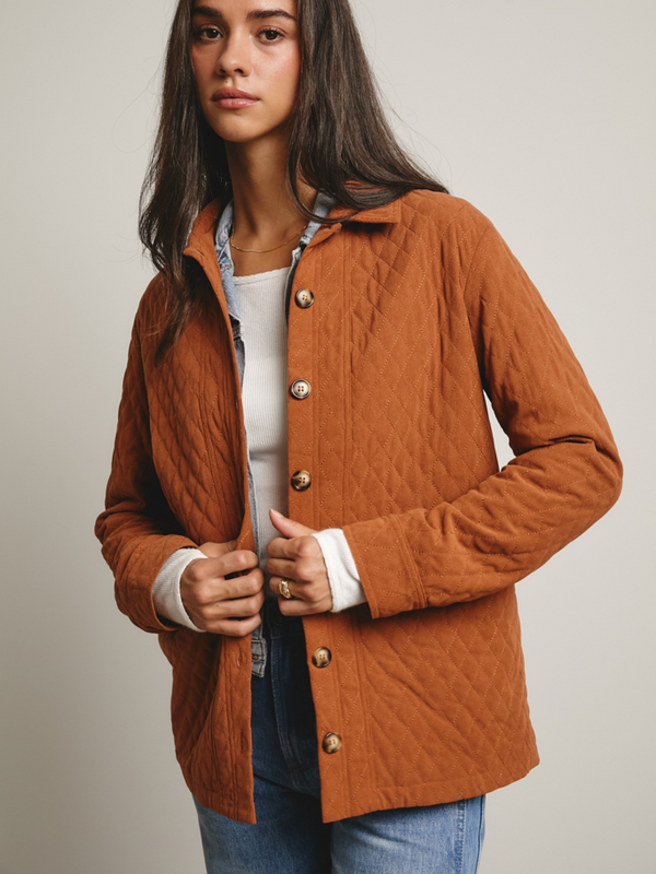 chestnut diamond quilted corduroy button up jacket