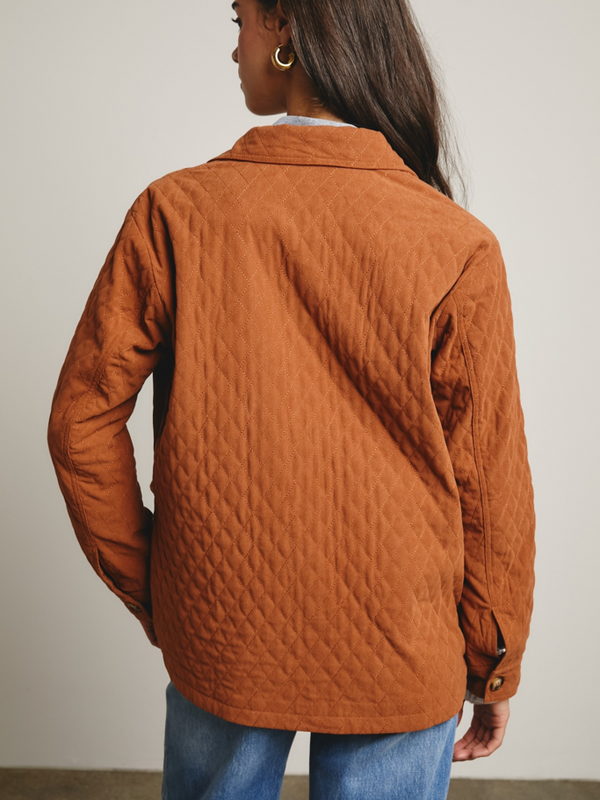 chestnut diamond quilted corduroy button up jacket