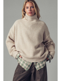 oatmeal relaxed waffle knit high neck sweater