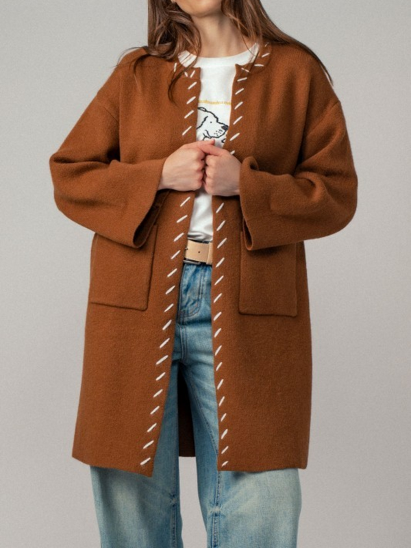 brown western contrast stitch boho coat