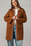 brown western contrast stitch boho coat