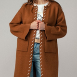 brown western contrast stitch boho coat