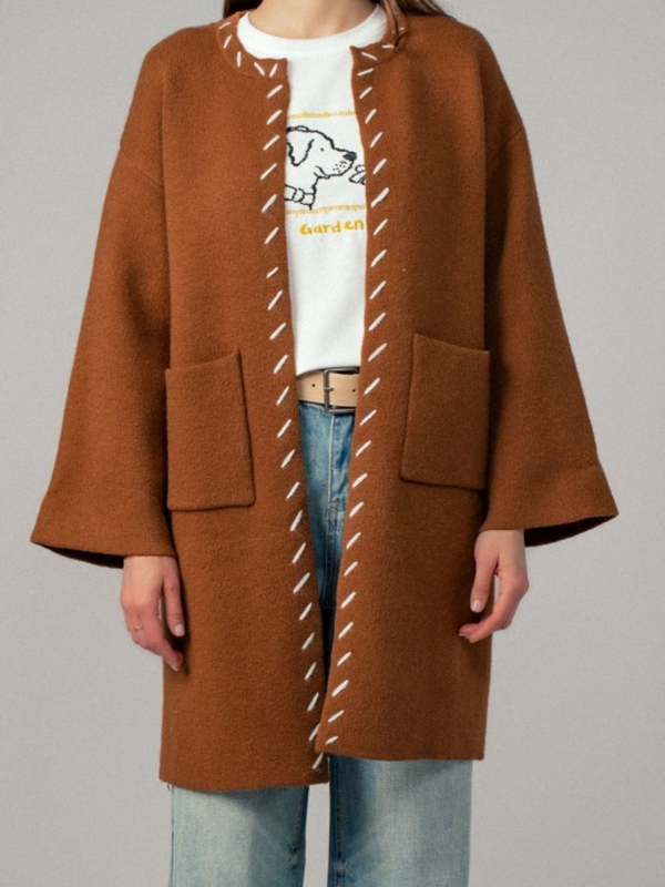 brown western contrast stitch boho coat