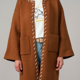 brown western contrast stitch boho coat