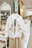 off white floral multi-color embroidered quilted jacket