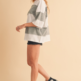 white and heather gray color block top