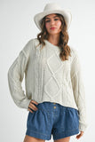 bone round neck knit sweater