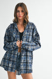 blue plaid washed flannel button up