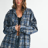 blue plaid washed flannel button up