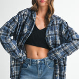 blue plaid washed flannel button up