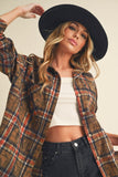 camel plaid washed flannel button up
