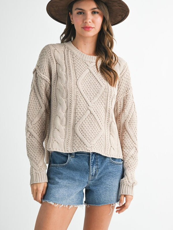 wheat round neck knit sweater