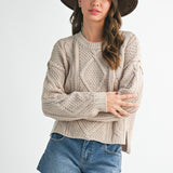 wheat round neck knit sweater