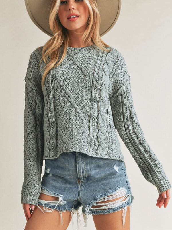 heather gray round neck knit sweater