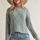 heather gray round neck knit sweater