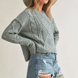heather gray round neck knit sweater