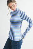 blue and white mock neck top