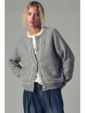 gray contrast trim boho knit button up cardigan