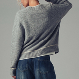 gray contrast trim boho knit button up cardigan