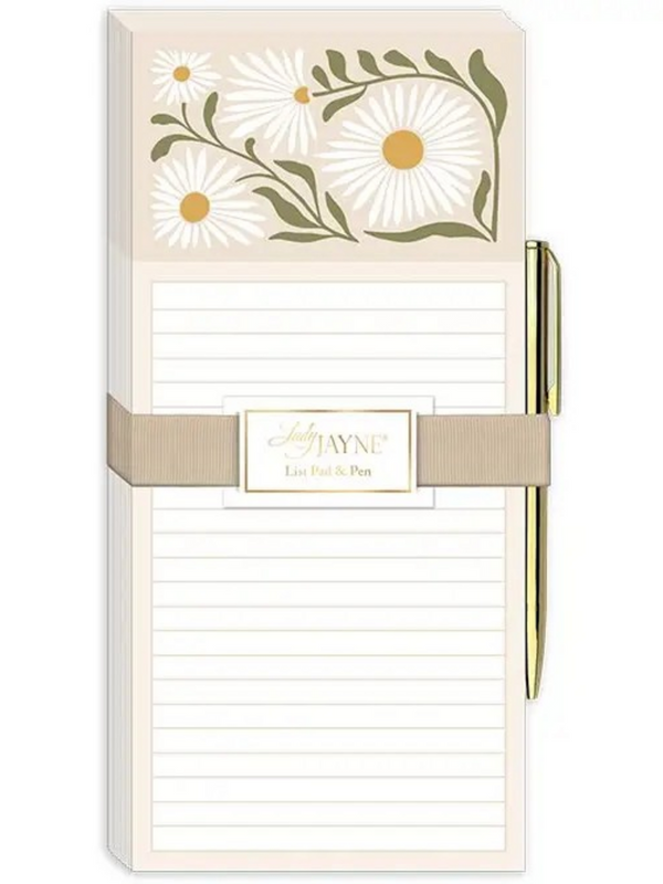 Magnetic List Pad with Pen Flower Market Daisy