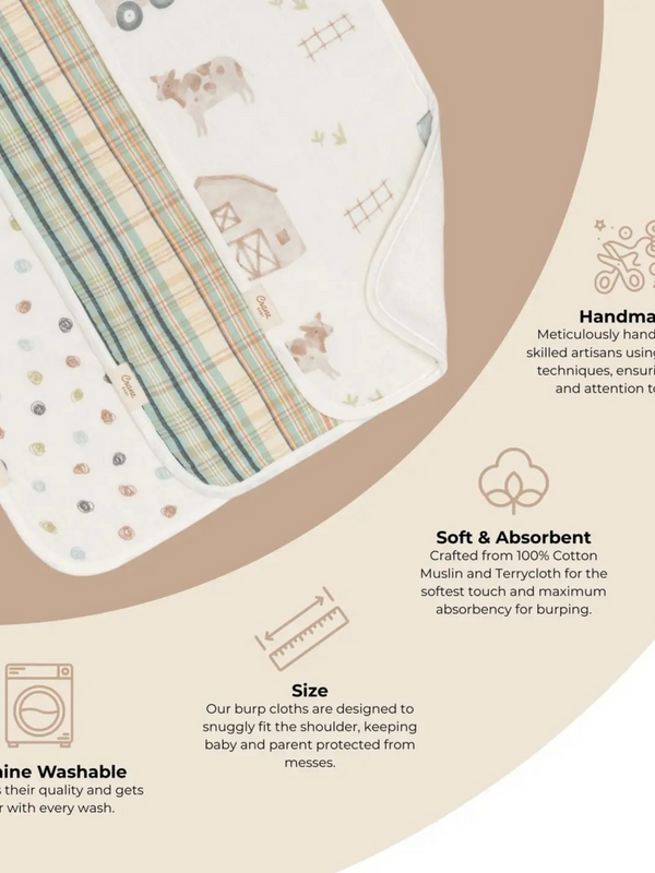 3 piece farmhouse tractor burp cloth set