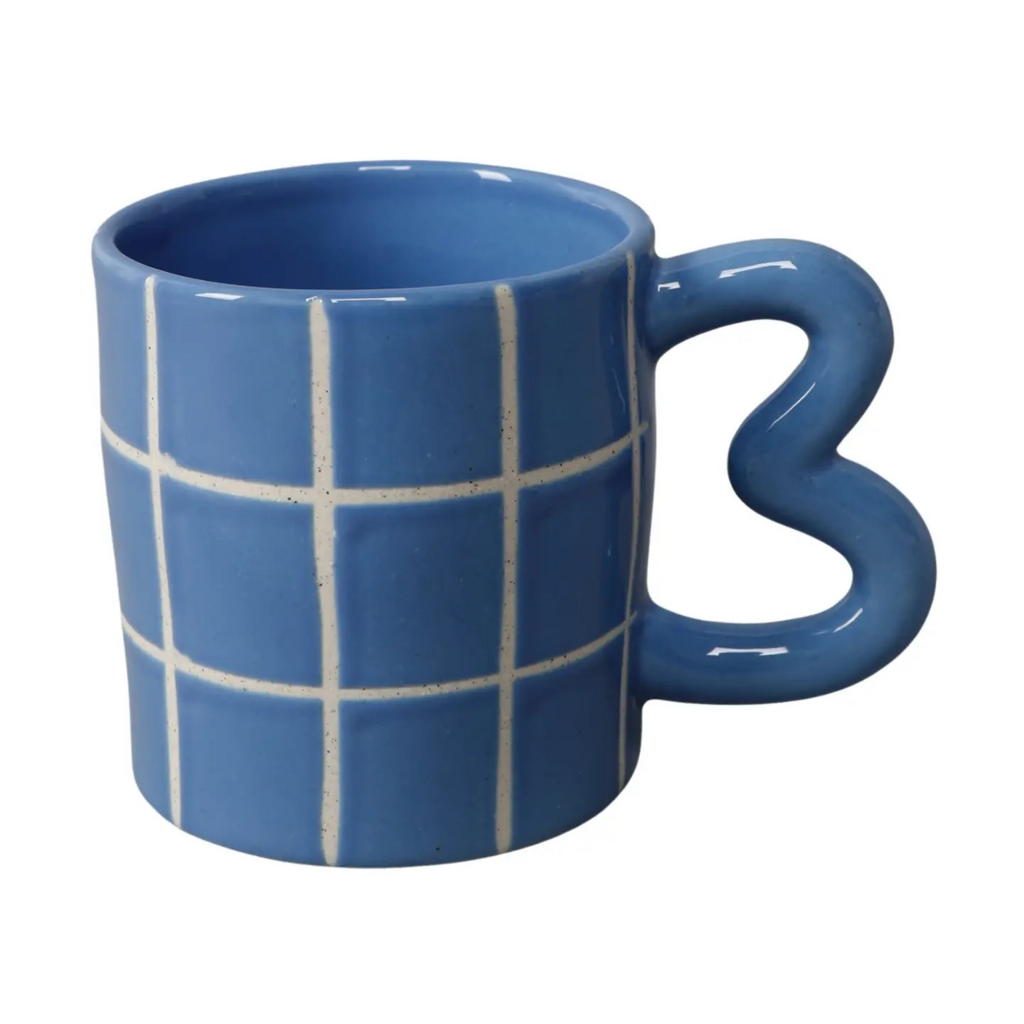 18oz blue tile checkered mug