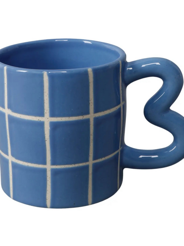 18oz blue tile checkered mug