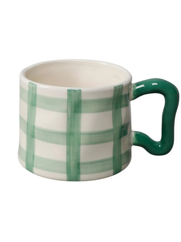 18oz green artisan checkered mug
